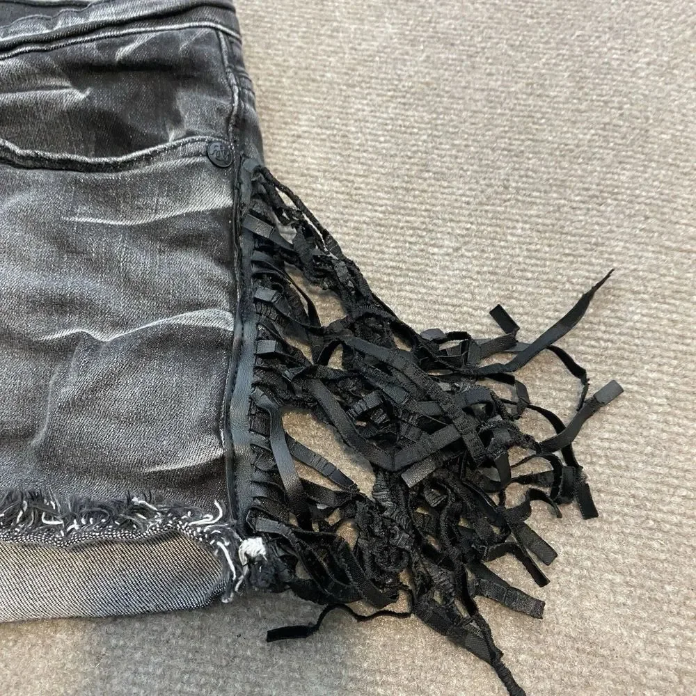 Rock & Republic Lolita Denim Distressed‎ Shorts Size 8 Black Frunge Tassles